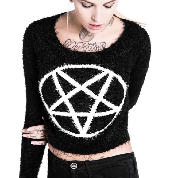 Killstar Sweaters - Killstar Dropout Pentagram fuzzy sweater